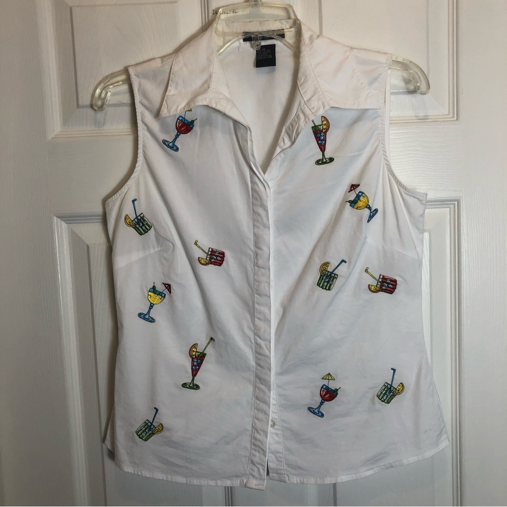 Autograph New York Sleeveless Button Down Martini Print Blouse. Size M